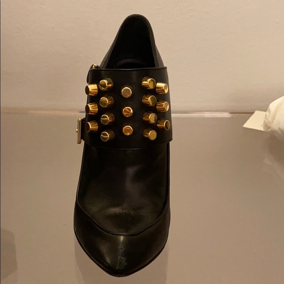 Gucci Black Leather Gold Studded Ankle Booties - Picture 3 of 6